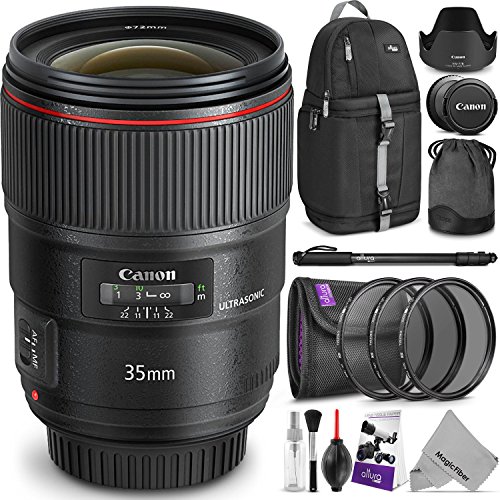 Canon EF 35mm F/1.4L II USM Lens W/Advanced Photo Travel Bundle - Includes: Altura Photo Sling Backpack, Monopod, UV-CPL-ND4, Camera Cleaning Set