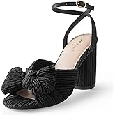 Ankis White Gold Bow Heel Chunky Wedding Shoes for Bride 3.15 Inch High Heel Open Toe Ankle Buckle Strap Dressy Pleated Kont Women Shoe Party Graduation Event Summer