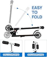 TENBOOM Kids Scooter Ages 6-12 Adjustable Handlebar Light Up Black view 6