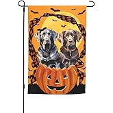 Halloween Chocolate Labrador Lab Pumpkin Bat Dog Garden Flag Welcome Party Outdoor Outside Decorations Picks Home House Garden Yard Decor 12x18 Inch