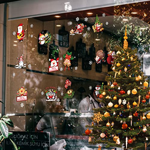 Sazfli 50 PCS Christmas Window Cling 4 Sheet Self-Adhesive Stickers for Glass Wall Cabinet Refrigerator, Xmas Holiday Decals Decorations Snowflake Santa Claus Decals for Party