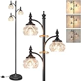 JUNNAI Black Floor Lamp for Living Room,Tall Standing Lamp Dimmable Tree Floor Lamps with 3 Rotatable Lights Glass Shade 66.5