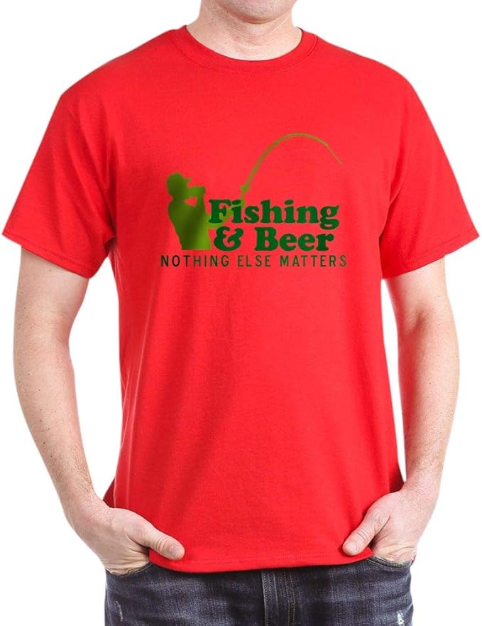 CafePress Fishing & Beer Dark T Shirt 100 Cotton TShirt Red Amazon