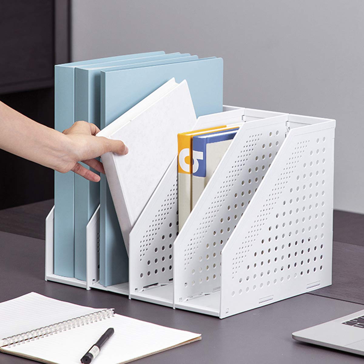 YJZQ Foldable Desktop Storage Rack File Holder Organizer 4 Sections Plastic Magazine Holders Frames File Dividers Document Cabinet Rack Display Stand Paperwork Document Filing Cabinet Rack