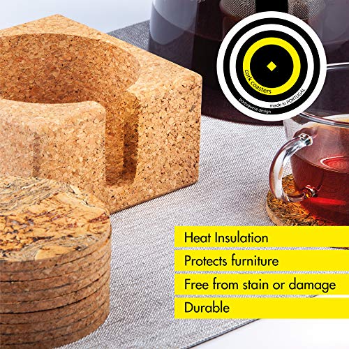 Natural Cork Coasters for Drinks 10 Absorbent Drink Coasters with Matching Cork Holder That