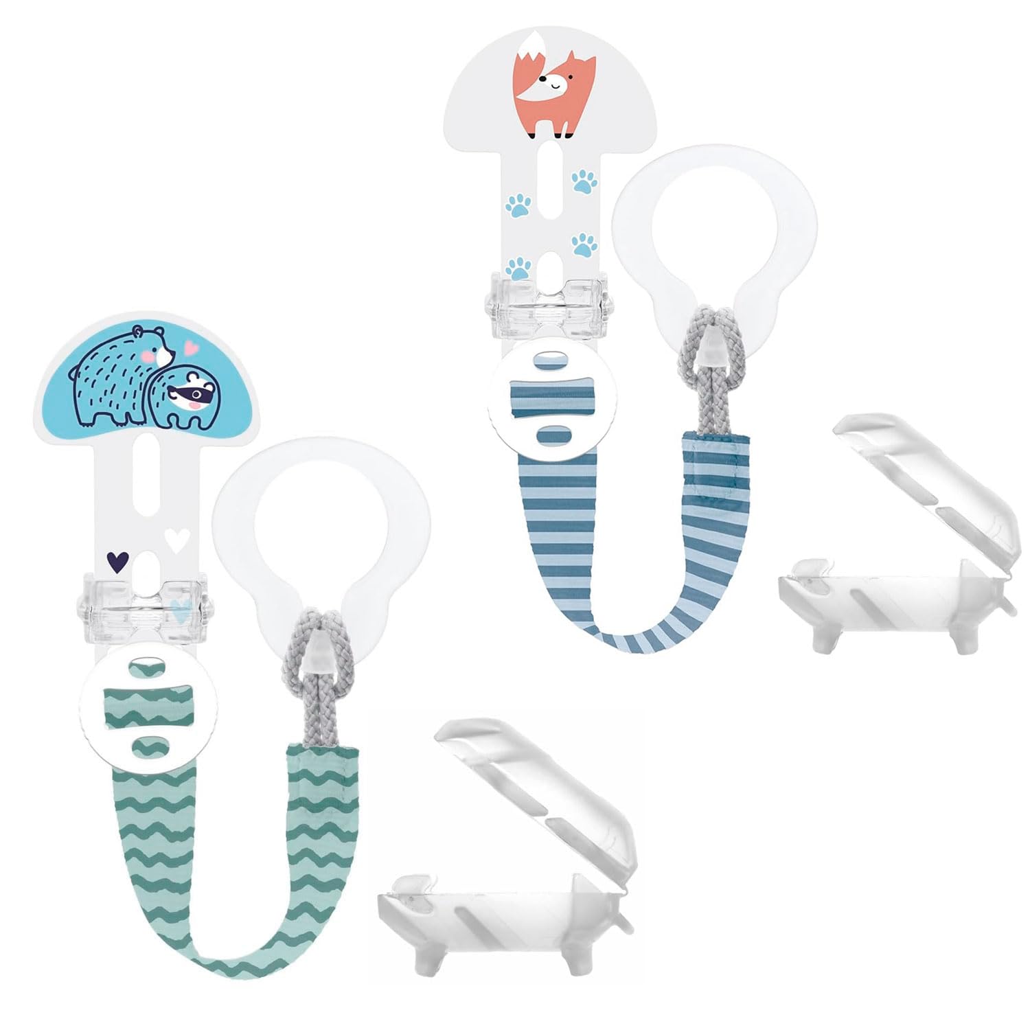 Mam Clip it! Fashion & Cover Dummy Chain with Teat Protector / Set of 2, Plain / Adjustable Length, Washable