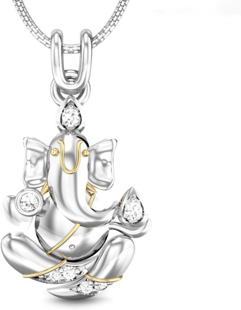 Candere 0.07 ctw Round Diamond Sterling Silver Mangal Murti Ganesha Religious Pendant (IGI, I-J, SI1-SI2)