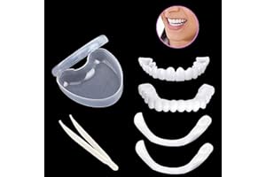 SHXXYLJH 1Set Dentures Veneers Tooth,Dental Care Kits for Anti Molar Orthodontic Cosmetic Teeth,Smile Snap Tooth.(White,1Top+ 1Bottom+2Adhesives+1Tweezers+1Heart-Shaped Storage Box）