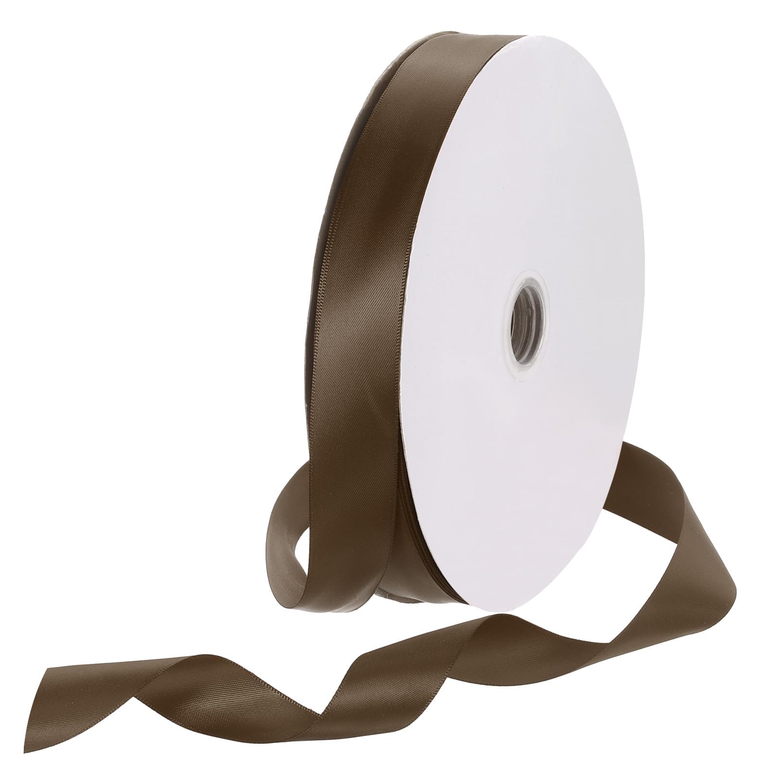 Rebower 25mm Satin Ribbon 91m Thick Double Face Grosgrain Silk Ribbon, [for Gift Wrapping, Hair Bows, Wedding, Cake, Flower] - 100 Yard/300ft/ Coffee