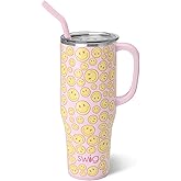 Swig Life 40oz Mega Mug, 40 oz Tumbler with Handle and Straw, Cup Holder Friendly, Dishwasher Safe, Extra Large Insulated Tumbler, Stainless Steel (Oh Happy Day)