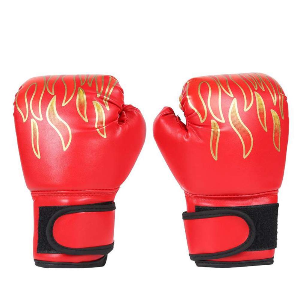 KENANLAN Boxing Gloves Children, 1 Pair Children's Boxing Gloves Adjustable Professional Mesh Breathable PU Leather Flame Gloves Boxing Training Gloves (Red)