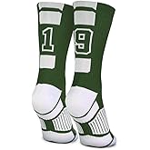 ChalkTalkSPORTS Custom Team Number Crew Socks | Athletic Socks Green | Choose Your Number