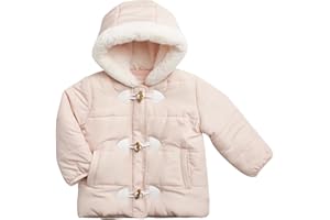Jessica Simpson Baby Infant Girls Puffer Jacket - Quilted Sherpa Lined Hood Heated Winter Jackets for Toddler Girls (12M-24M)