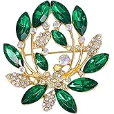 Rhinestone Wreath Leaf Brooch Pin for Women Unisex Gold-Toned Fashion AB Crystal Green Leaves Brooches Lapel Pins Elegant Birthday Wedding Dress Accessories Jewelry