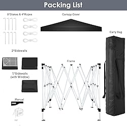 TOOLUCK 10x10 Pop Up Canopy Tent with 3 Sidewalls