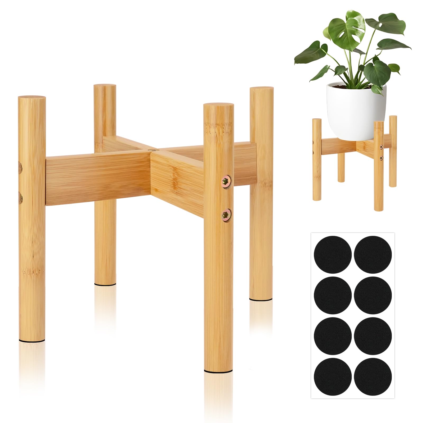 Photo 1 of RETON Wood Plant Stand Indoor, Mid Century Modern Indoor Plant Stand, Wooden Plant Holder, Modern Bamboo Flower Pot Stand for Indoor, Outdoor, Garden, Yard, Office (7.87in, Small)