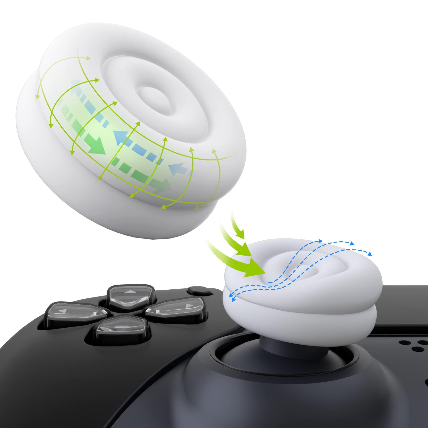 PlayVital Thumbs Cushion Caps Thumb Grips for ps5, for ps4, Thumbstick Grip Cover for Xbox Series X/S, Thumb Grip Caps for Xbox One, Elite Series 2, for Switch Pro Controller - White
