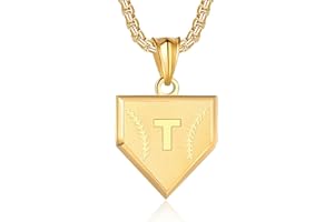 SENRAN Initial A-Z Necklace for Boys Stainless Steel Letter Shield Pendant Box Chain 22+2 inch Inspirational Baseball Home Plate Necklace Baseball Jewelry Gift for Men