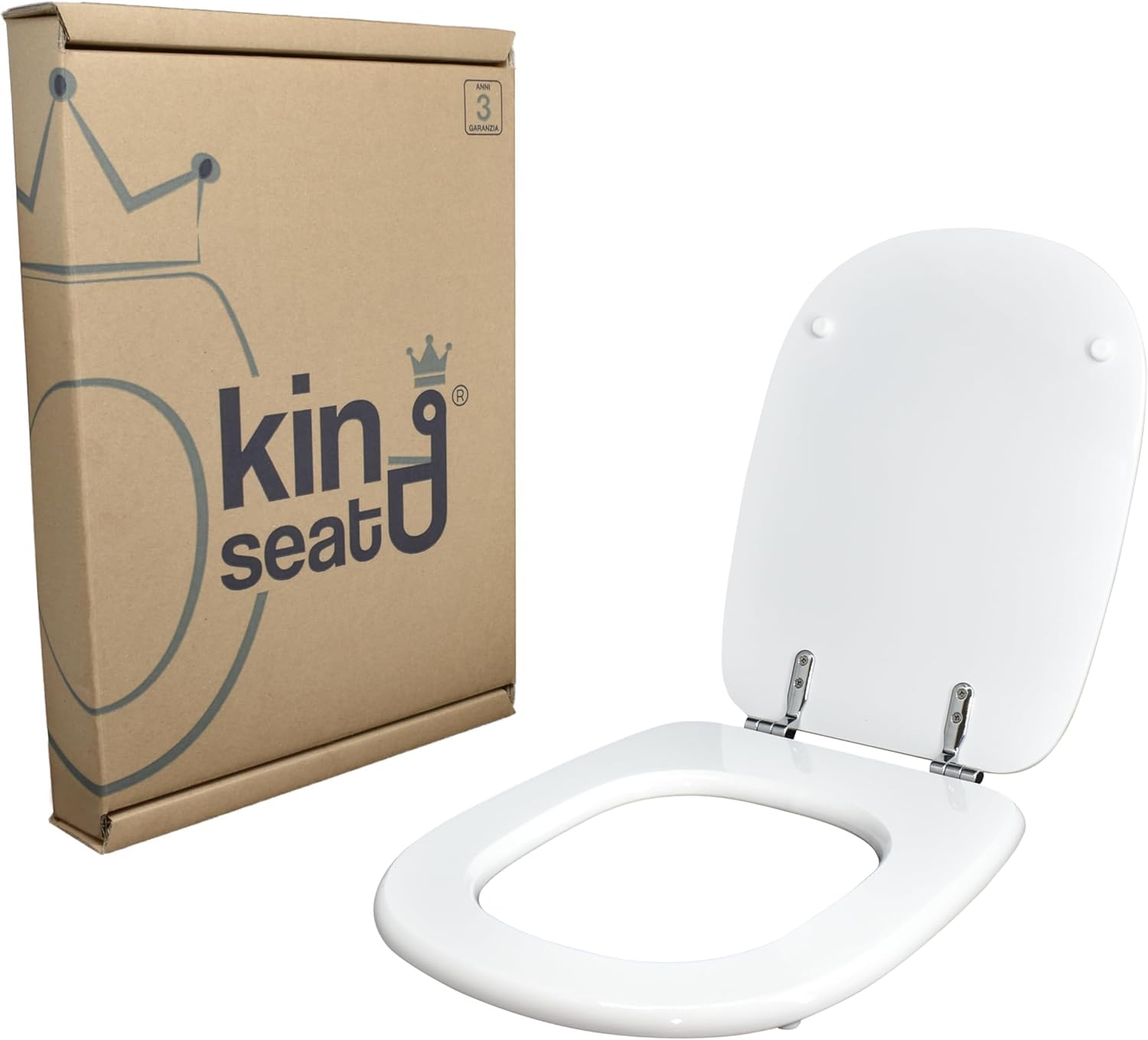King seat MDF Toilet Seat Fleo Series by Dolomite White with Chrome Brass Hinges