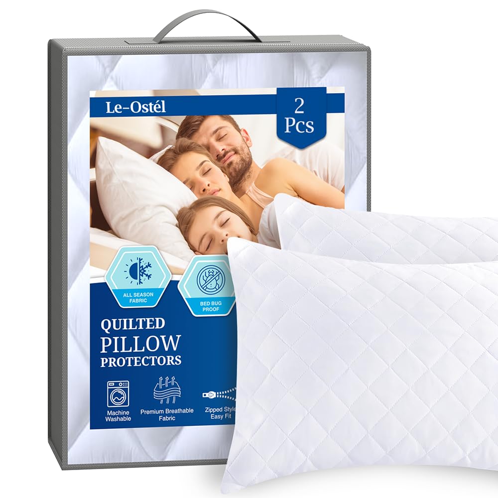 Le-Ostél Pillow Protectors 2 Pack - Ultra Soft Zipped Pillow Protectors - Hypoallergenic Quilted Pillow Protectrs - Soft & Breathable Microfiber Pillowcase (50 x 75 CM)