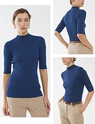 v28 Women Mock Neck Half Sleeve Slim Fit