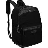 Wrangler Powell Backpack for Travel Classic Logo Water Resistant Casual Daypack for Travel with Padded Laptop Notebook Sleeve (Black)