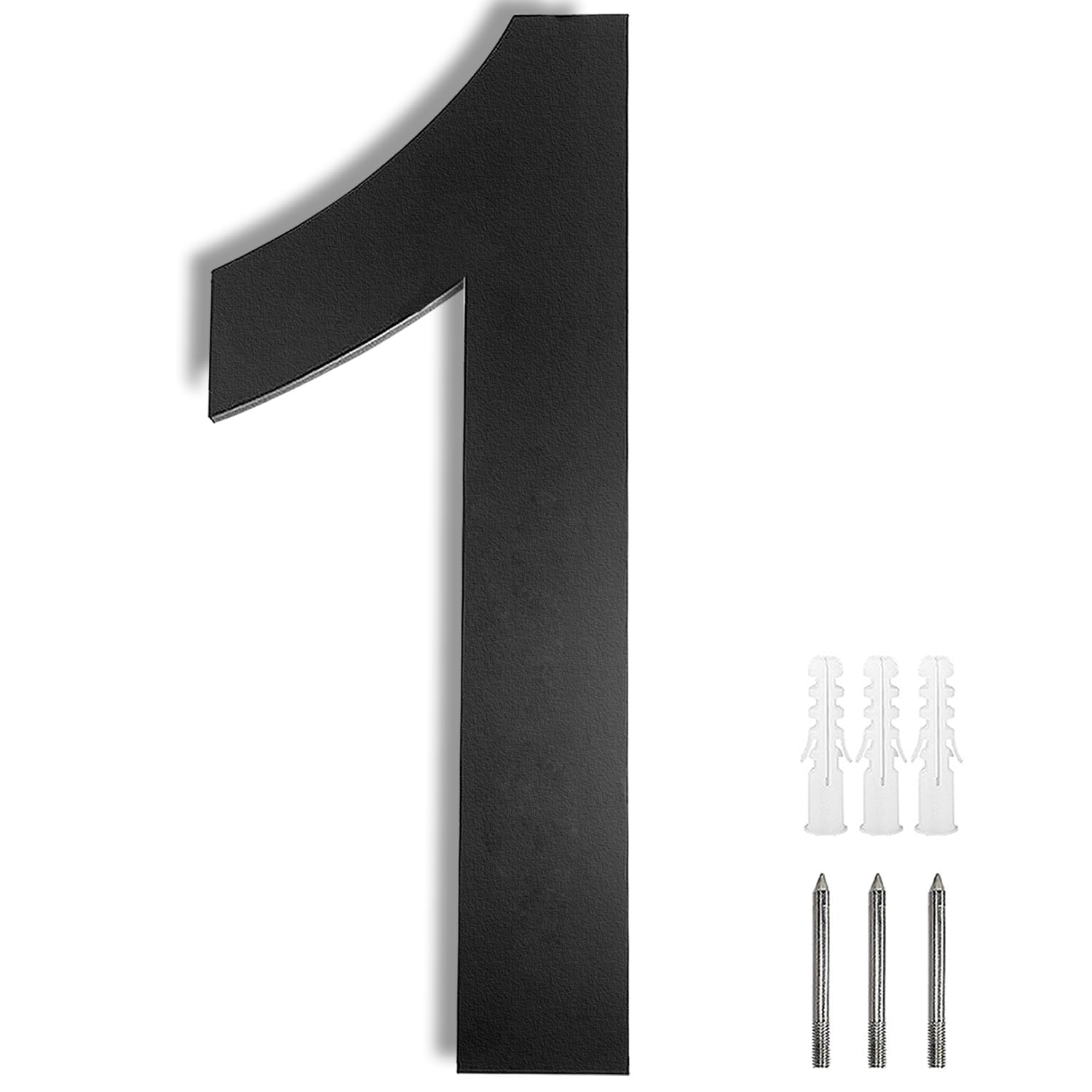 Meision House Number Anthracite Stainless Steel House Number RAL 7016 Fine Structure Powder Coated Solid Arial Font with Screws Height 20 cm - Number 1