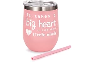 AOZITA Teacher Appreciation Gifts For Women Wine Tumbler - It Takes a Big Heart to Help Shape Little Minds - Teacher Gifts from Student - Pink, 12 oz
