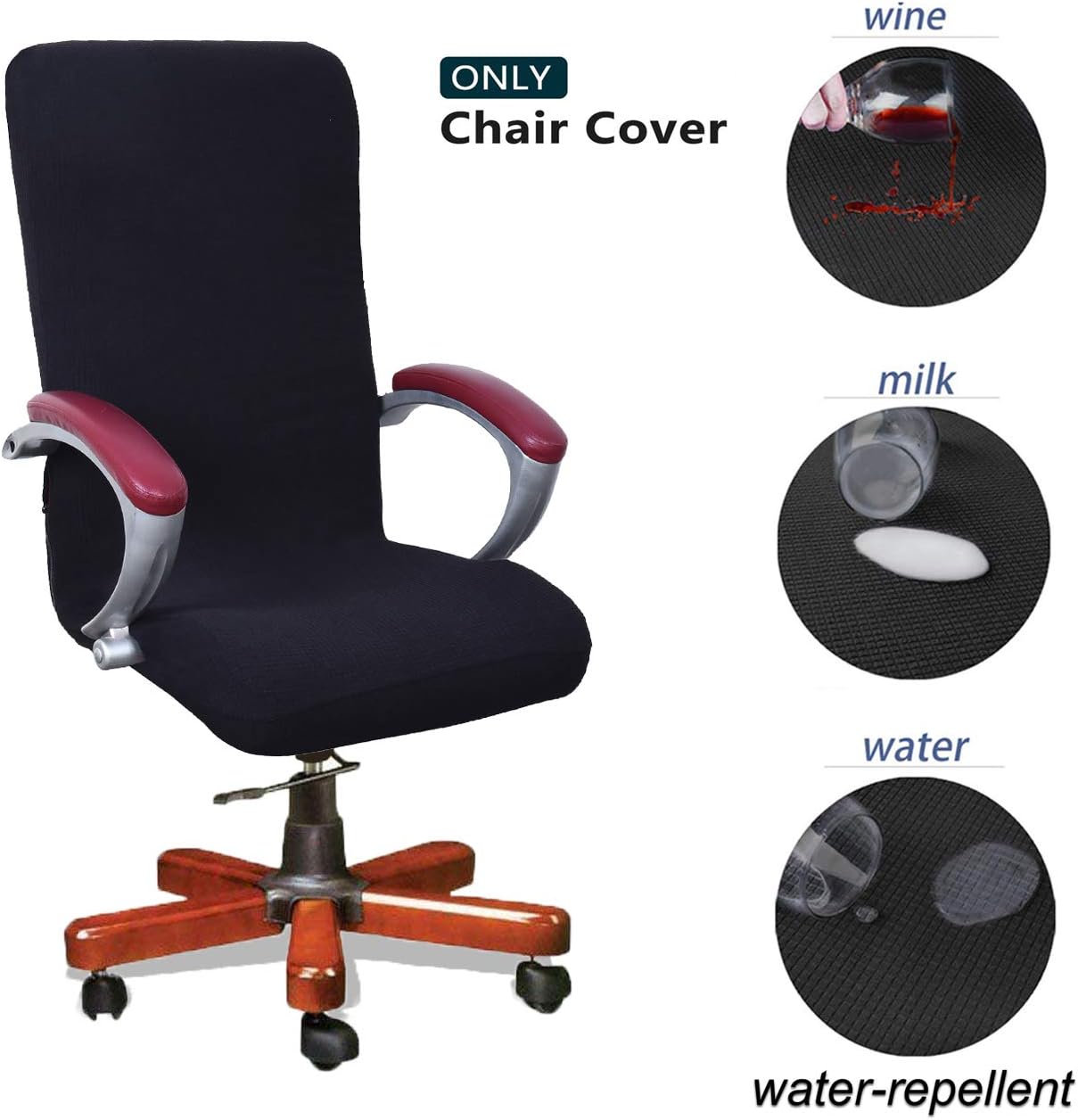 WOMACO Waterproof Office Chair Cover, Jacquard Computer Office Chair Covers Water-Repellent Universal Boss Chair Covers Modern Simplism Style High Back Chair Slipcover (Black, Medium)