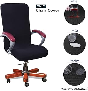 WOMACO Waterproof Office Chair Cover, Jacquard Computer Office Chair Covers Water-Repellent Universal Boss Chair Covers Modern Simplism Style High Back Chair Slipcover (Black, Medium)