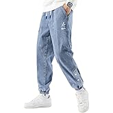 ANBOBER Men's Jogger Jeans Denim Joggers Streetwear Casual Jean Sweatpants Drawstring Elastic Waist Cargo Pants