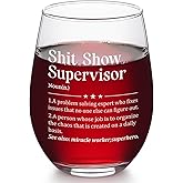 Futtumy Boss Lady Gifts for Women Her, Shit Show Supervisor Wine Glass, Unique Thank You Presents for Boss Lady Women Coworker Manger Director, Boss’s Day Birthday Christmas Gifts for Supervisor, 17oz