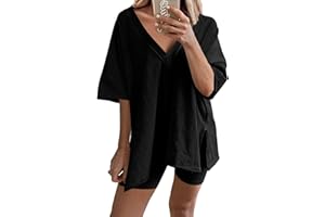 LTSCNRM 2 Piece Outfits for Women Reversible Oversized T Shirt Biker Shorts Sets Workout Tracksuit