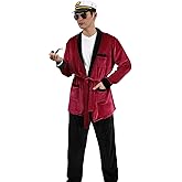 DOBGOMN Smoking Jacket Hefner Costume Halloween Captain Adult Red Robe Men's Bathrobe Pants Long Sleeve Cosplay Pajama