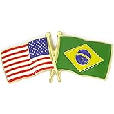 PinMart Crossed American Flag Lapel Pin - Gold Color Plated-Color Plated Enamel, USA and World Crossed Flag, Friendship & Unity, Hat, Jacket and Backpack Pins, Collectible, Patriotic Gift, Secure Clutch Back