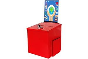FixtureDisplays® Red Metal Donation Box Suggestion Tithes Offering Box with Sign Holder 8.5X8.1X18" 11573RED