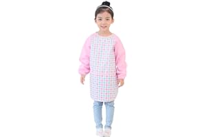Plie Waterproof Kids Art Smocks 53 Colors (Age 1-10, S-XXL Size), Pink Check (15-M)