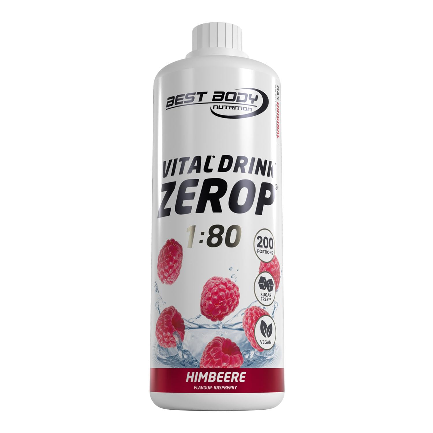 Best Body Nutrition ZEROP Vital Zuckerfreies Getränkekonzentrat Sirup Himbeere Ohne Aspartam 1 L ergibt 80 L Getränk Fitness Drink mit Vitaminen B1 B6 Niacin Kalorienarm Wassersprudler
