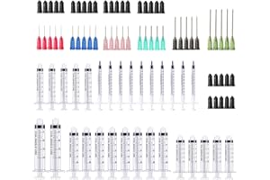 BSTEAN 30 Pack - 1ml, 3ml, 5ml,10ml, 20ml Syringes with 14ga, 16ga,18ga, 20ga, 22ga and 25ga Blunt Tip Needles and Caps for Refilling and Measuring Liquids, Oil or Glue Applicator