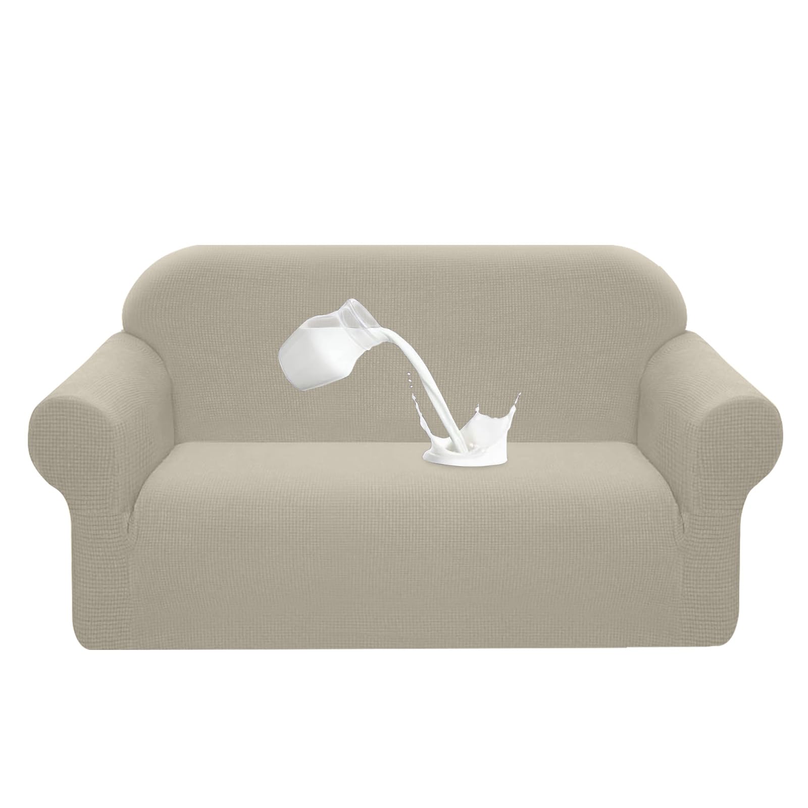 Granbest Premuim Water Repellent Sofa Covers 2 Seater High Stretch 1 Piece Couch Cover for Dogs Universal Sofa Slipcover Non Slip Furniture Protector Jacquard Spandex Fabric (2 Seater, Sand)