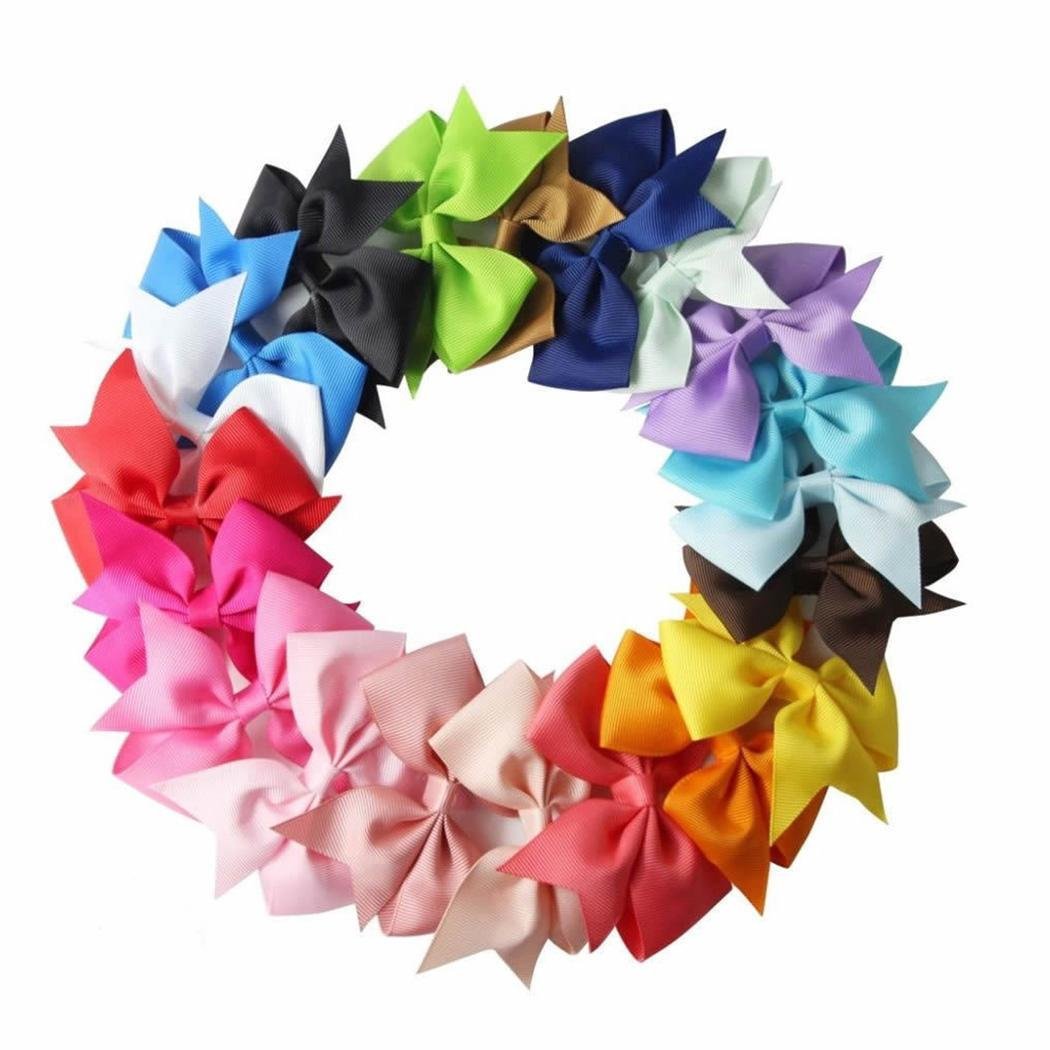 20Pcs 3inch Baby Hair Bows For Girls Grosgrain Boutique bow Clips For Teens Toddlers Kids Children infants