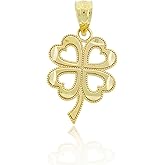 Gold Four Leaf Clover Charm - 10 Karat Solid Gold - Shamrock Pendant - Good Luck Charm Necklace - Irish Shamrock