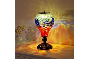 YELENEW Outdoor Solar Lantern Waterproof Glass Table Lamp 9.8" H Hot Air Balloon Solar Lanterns Led Garden Lights for Patio Desk Garden Yard Tabletop Decor Ideal Gifts(Blue-Red)