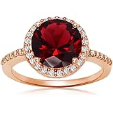 Ice Gems Sterling Silver Simulated Garnet and Cubic Zirconia Round Halo Ring