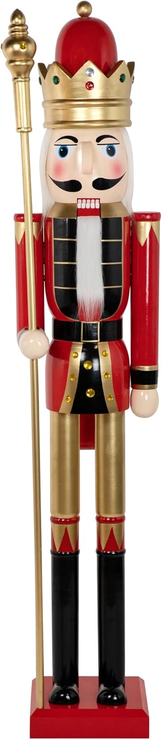 Nutcrackers - Northlight 6' Giant Commercial Size Wooden Red, Black and Gold Christmas Nutcracker King with Scepter