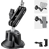 NEEWER Suction Cup Phone Holder & Camera Mount Compatible With GoPro DJI Insta360 iPhone, Car Phone Mount with Action Camera Adapter 360° Magic Arm for POV Windshield Glass Vlog Video Recording, CA158