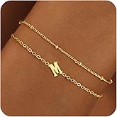 BAYLAY Gold Initial Bracelet for Women Trendy Jewelry - 18K Gold Plated Layered Letter Bracelet Dainty Gold Initial Charm Bracelet for Women Jewelry Gifts