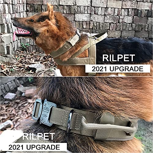 RILPET Tactical Dog Collar, Adjustable Military Training Nylon Collar with US Flag Patch with Control Handle and Heavy Metal Buckle for Medium Large Dogs (M, Type1-Green)