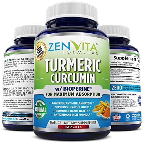 Turmeric Curcumin with Bioperine & 95% Curcuminoids - 60 Capsules, 1300 mg Per Serving, 100% Natural Premium Extract, Powerful Joint Support, Inflammation & Pain Relief Supplement