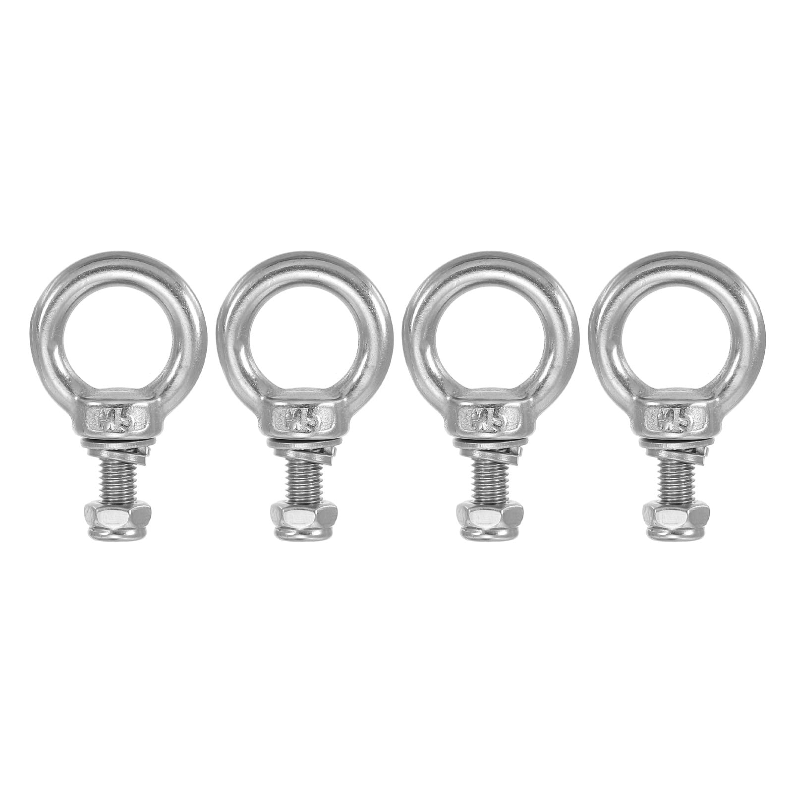 PATIKIL Lifting Shoulder Eye Bolts, M5x12 304 Stainless Steel Male Thread with Hex Screw Nut Gasket Flat Washer for Hanging Securing Chain Wire Rope, 4 Sets